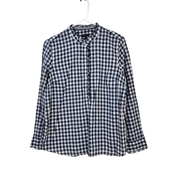 Talbots Women's Gingham Ruffle Trim Button Front Shirt - MP - Picture 1 of 6